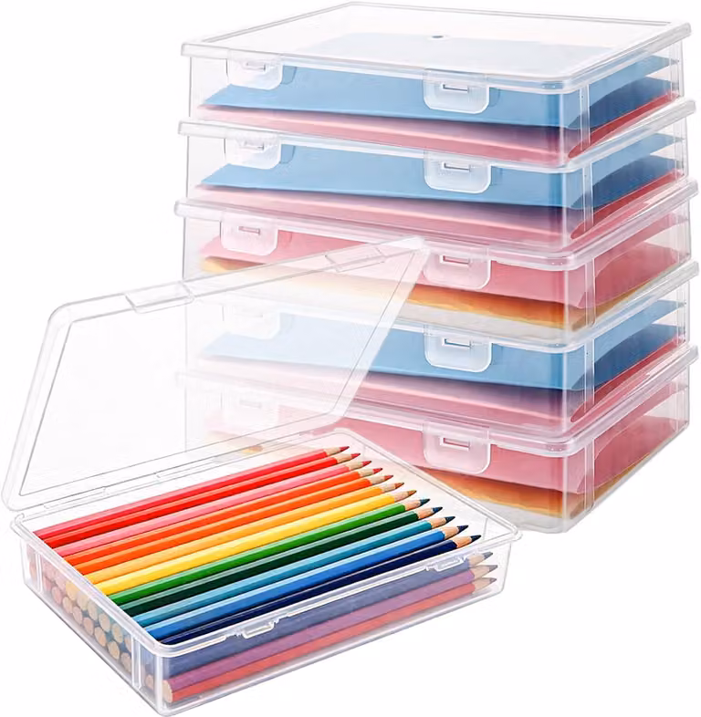 Set di 6 archiviatori A5, in plastica trasparente, impilabili, ideali per l'archiviazione in ufficio