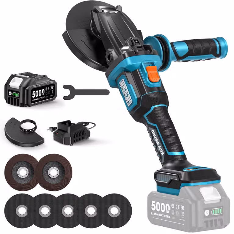Smerigliatrice angolare a batteria, piatta, senza spazzole, 21 V, 5,0 Ah, 6 velocità