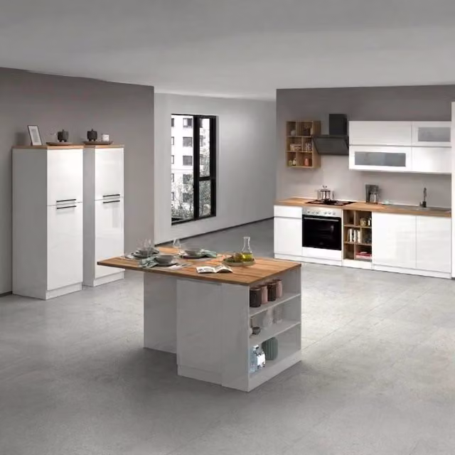 Cucinino Armend DMORA Cucina Modulabile Moderna Bianco Lucido e Marrone L/P/H: 255 x 60 x 85 cm