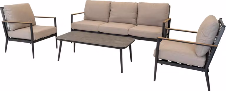 Set da salotto - Corda mista grigio - 3 pezzi - Piano in vetro
