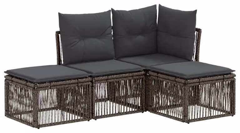 Set di divani da giardino, 4 pezzi, colore grigio, in rattan sintetico