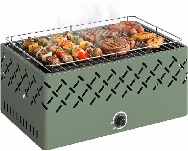 Barbecue a carbone da tavolo Xylo con ventilatore, colore verde chiaro, L: 45,5 cm, P: 29 cm, H: 21 cm
