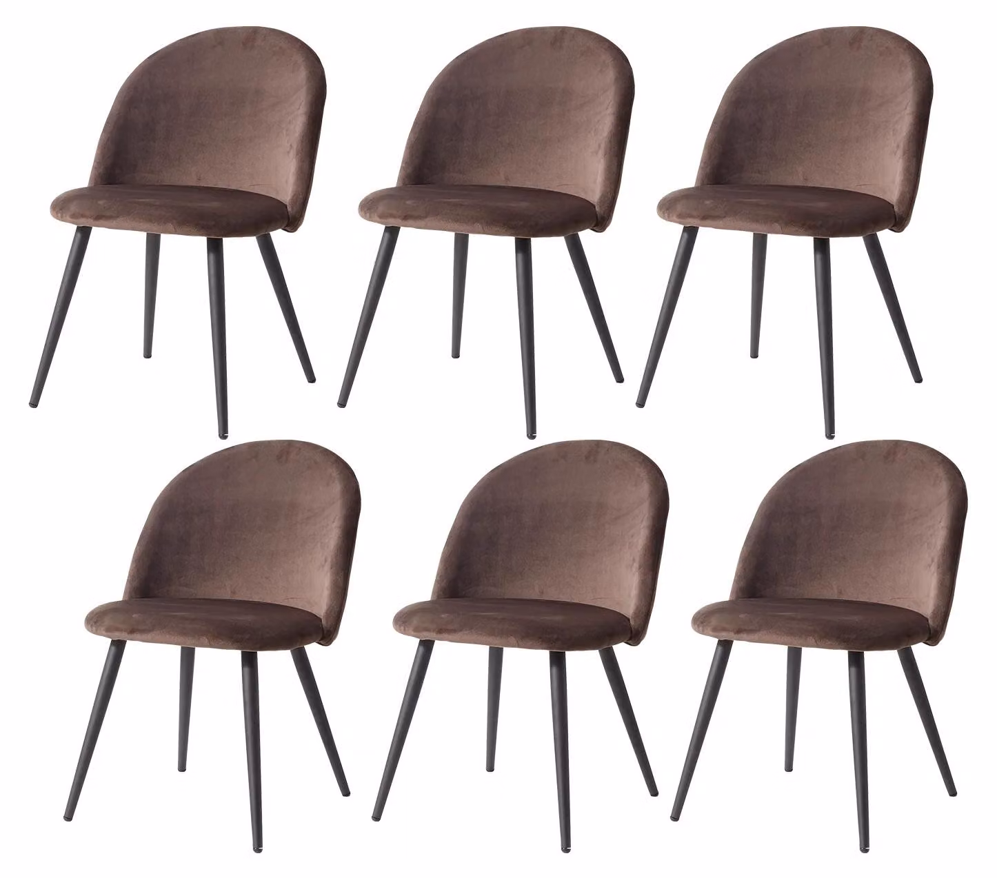 Set di 6 sedie da pranzo - Sedie imbottite in velluto - Gambe in metallo - Schienale alto - Design moderno, adatte per sala da pranzo, caffè, ufficio - Colore marrone