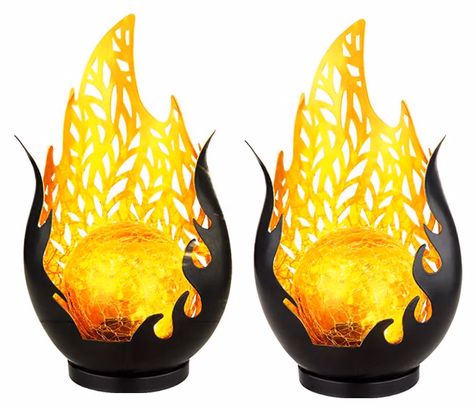 2x Luce solare a LED, resistente alle intemperie, nera, oro, batteria ricaricabile, H 26,5 cm