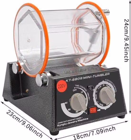 Macchina elettrica per la lucidatura di superfici, ideale per gioielli e metalli, con una potenza di 60 W e una velocità regolabile da 500 a 3000 giri al minuto