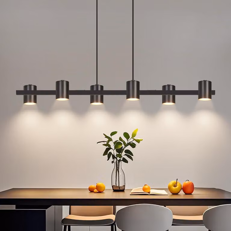 ZMH Lampada a sospensione per tavolo da pranzo, nera, a 6 luci, in metallo, lampada da sala da pranzo da 150 cm, con attacco GU10, lampada a sospensione per sala da pranzo, lampadina non inclusa