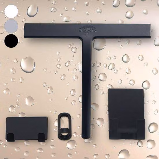 Spazzola in silicone per soffioni doccia, colore nero - Spazzola per soffioni doccia con supporto, robusta spazzola per vetro e Vetroceramica, ideale per doccia e rubinetti