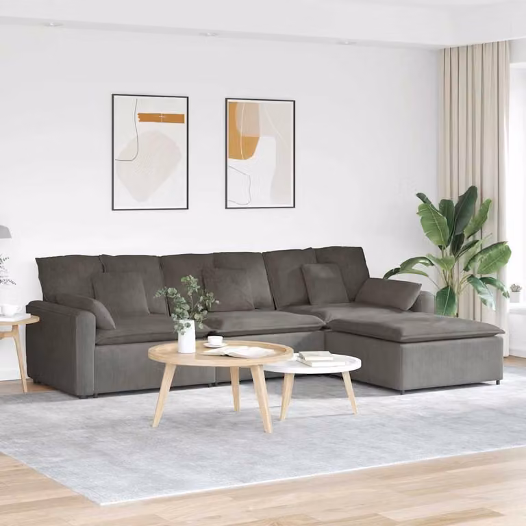 vidaXL Divano Modulare a L in Velluto Grigio con Poggiapiedi e Cuscini