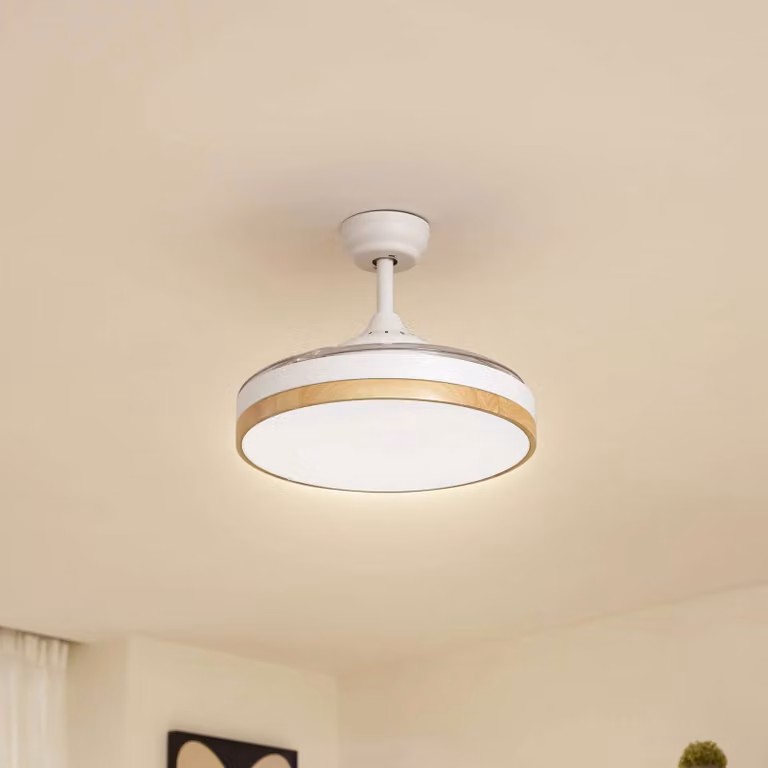 Ventilatore da soffitto LED Lindby Oras, bianco, DC, silenzioso, Ø 107 cm Oras, Bianco / Opale, Soggiorno / Sala da pranzo, Metallo, Moderno
