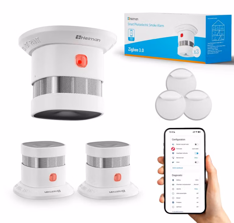 Rilevatore di fumo intelligente Zigbee 3.0 - Monitoraggio della temperatura - Batteria al litio fino a 5 anni - Nero