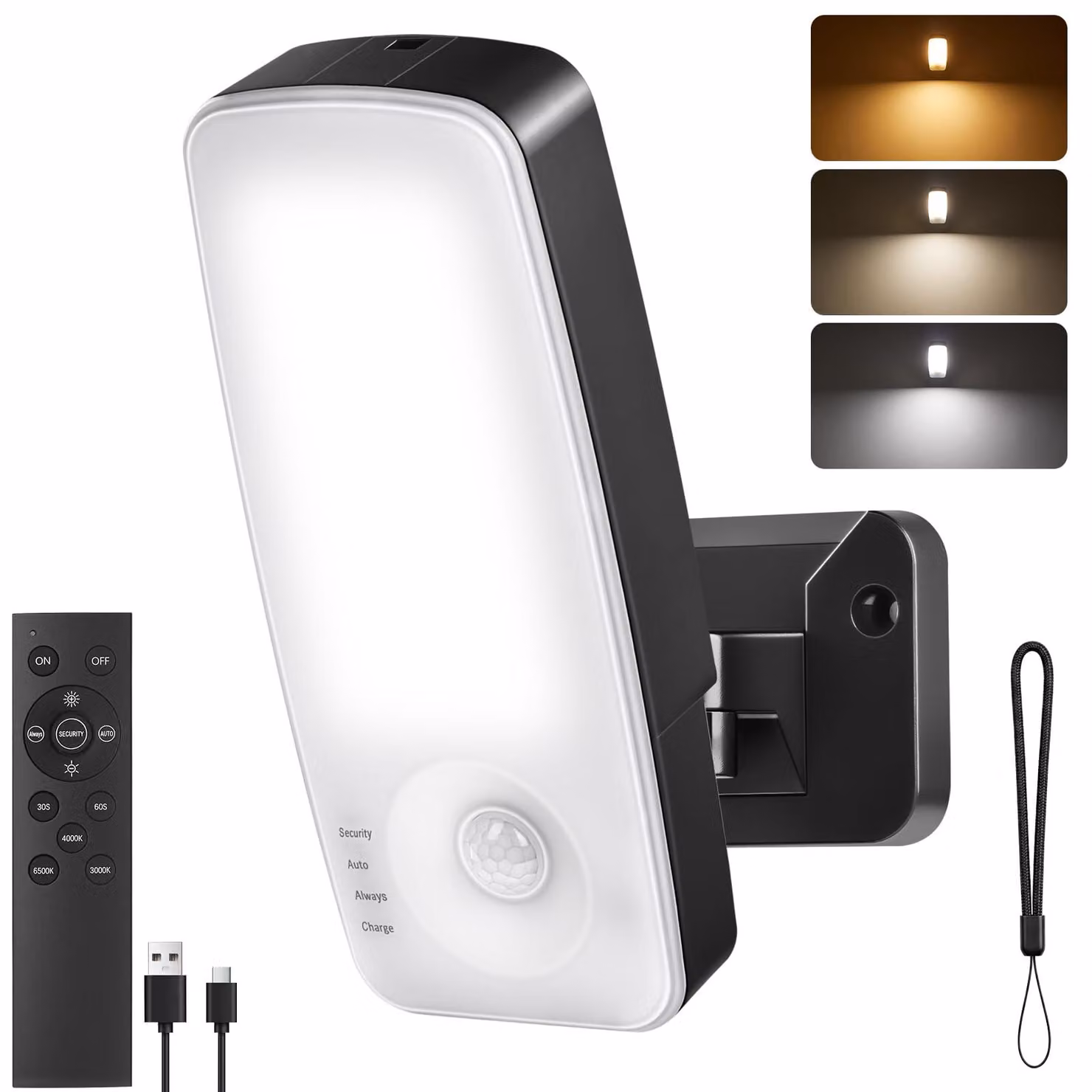 Lampada da parete ricaricabile, 10.000 mAh, grado di protezione IP65, con sensore di movimento