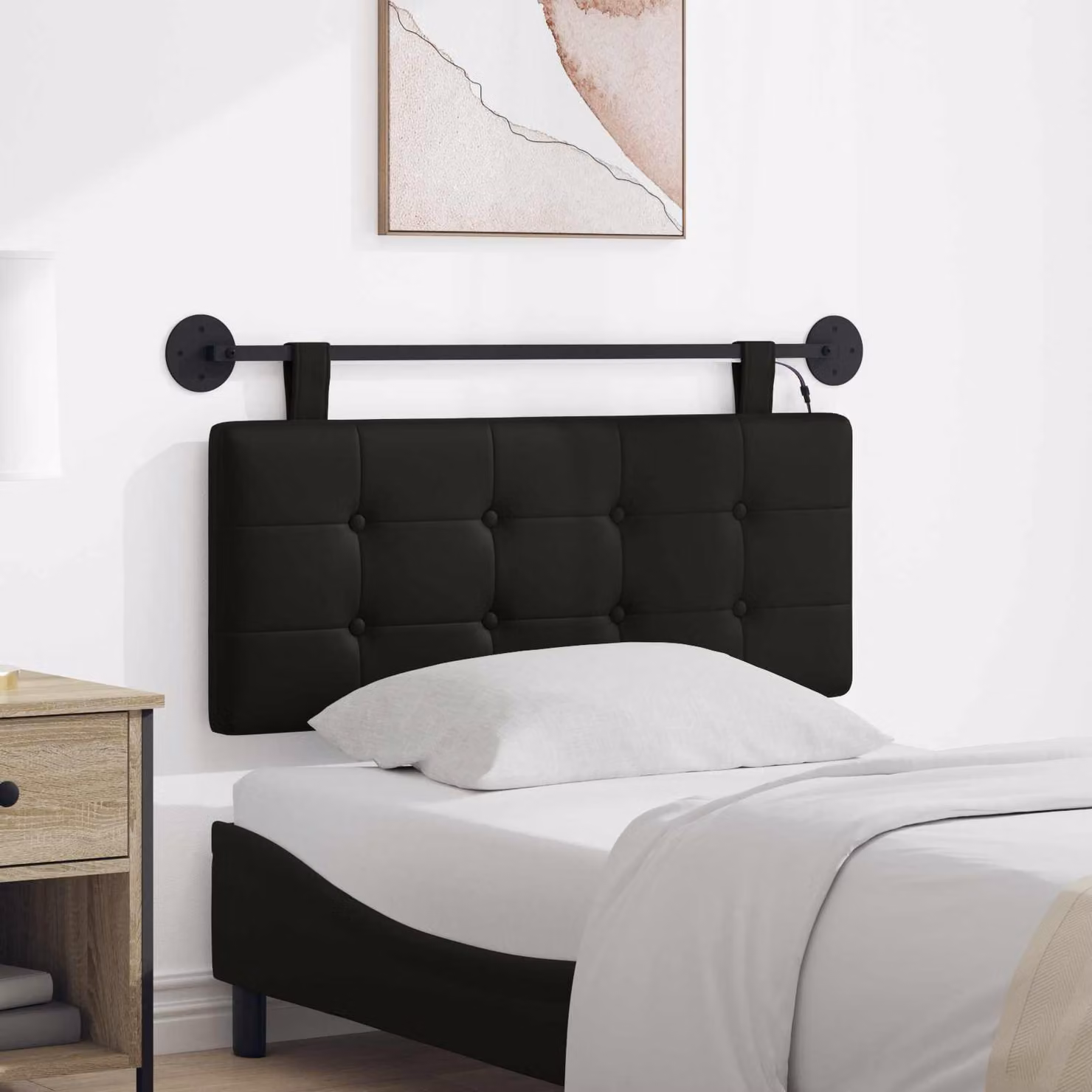 Testiera per letto sospesa vidaXL con luce LED integrata in similpelle nera e design moderno