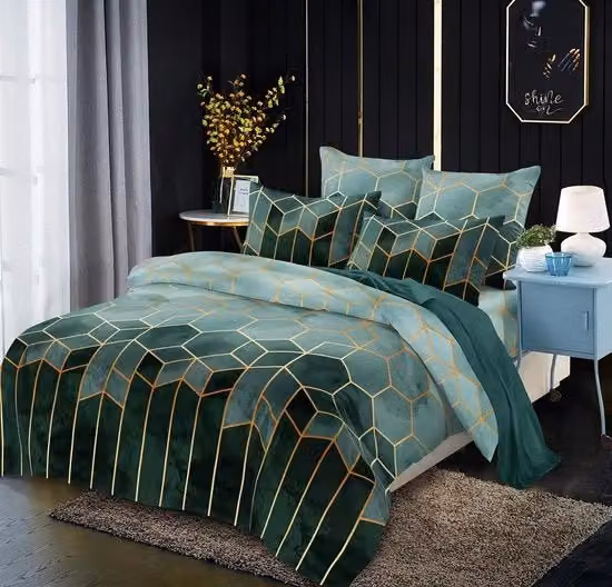 Set di 3 coperte da letto JGS in microfibra con disegno geometrico verde scuro, 200 x 200 cm