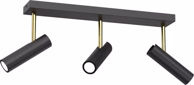 Plafoniera a barra Luminex con 3 spot orientabili in metallo nero e oro per lampadine GU10