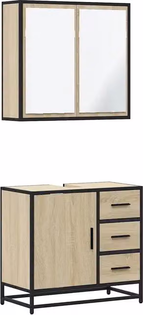 Set Mobili da Bagno | Armadio da bagno 2 pz Rovere Sonoma in Legno Multistrato