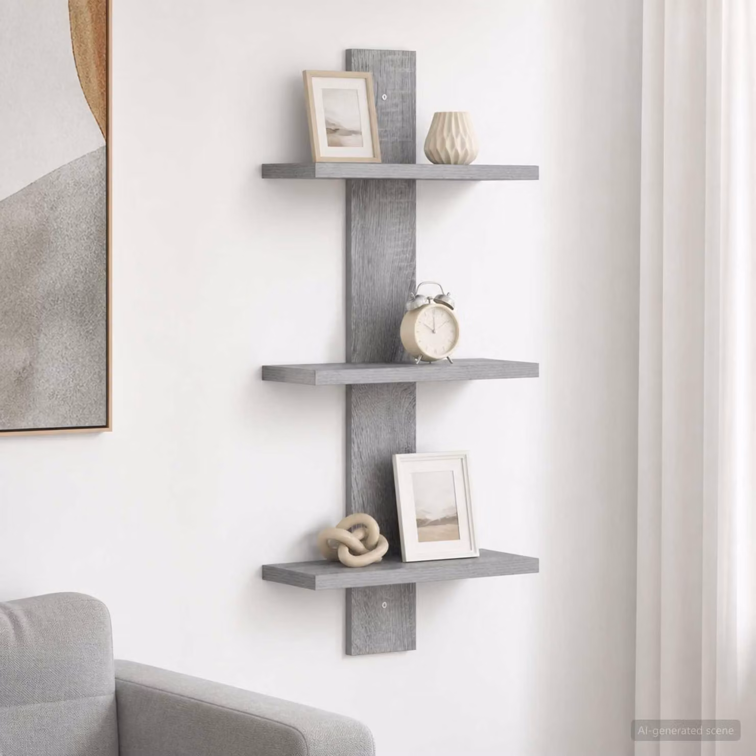 Scaffale da parete moderno vidaXL in MDF grigio L: 30 cm, P: 13.5 cm, H: 64.5 cm