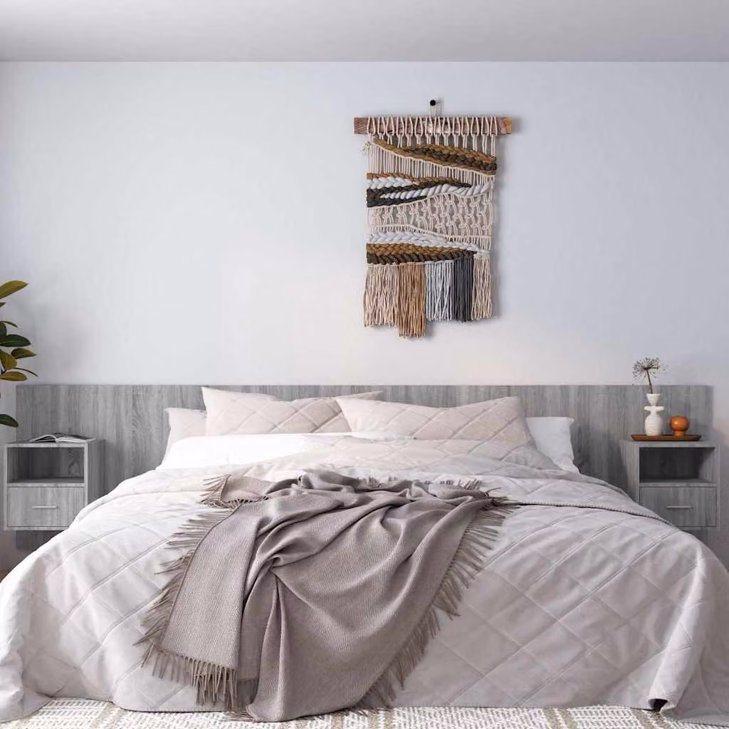 vidaXL Testiera Letto con Comodini Integrati in Legno Multistrato Grigio, L: 240 cm, H: 80 cm, P: 80 cm