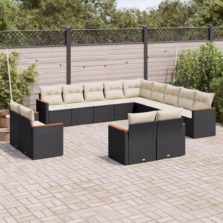 Set di divani da giardino vidaXL a forma di U in polyrattan nero con cuscini inclusi e coperture rimovibili