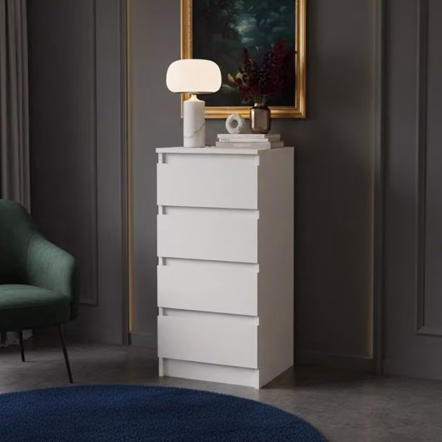 Cassettiera Komodee in stile scandinavo, Bianco opaco, L: 40 cm, H: 90 cm, P: 43 cm
