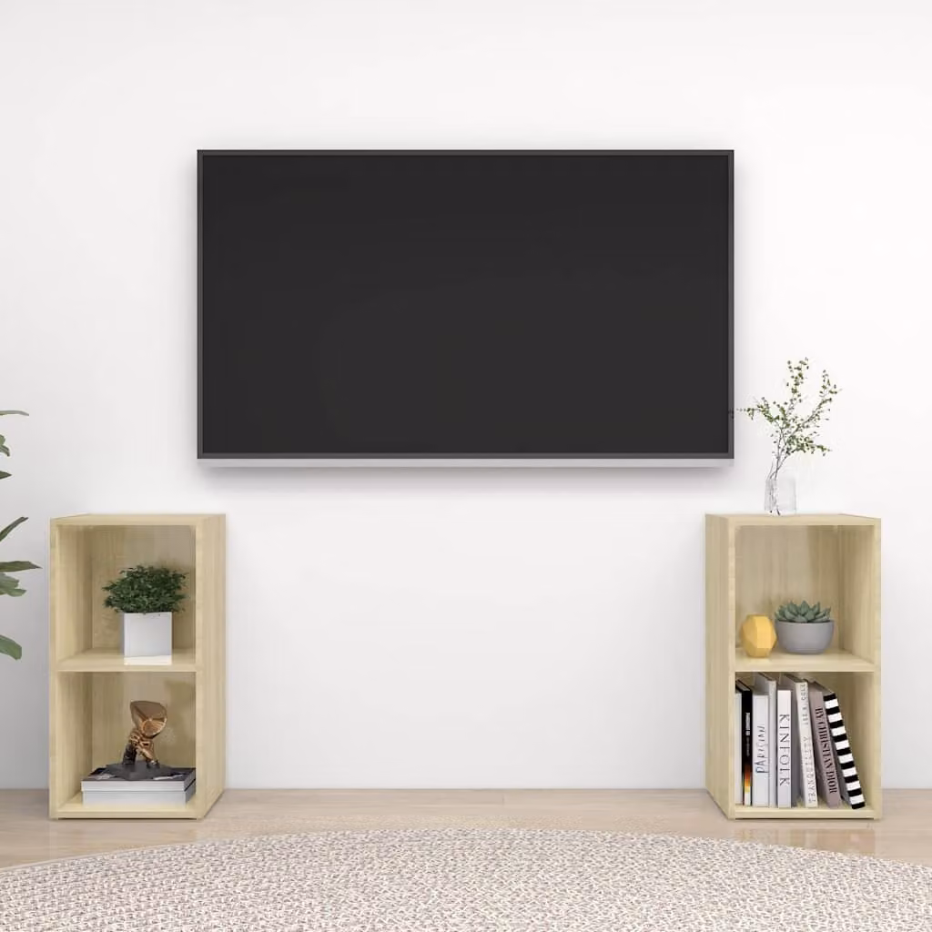 Set di 2 mobili TV vidaXL in legno multistrato color rovere, L 72 cm x P 35 cm x H 36,5 cm