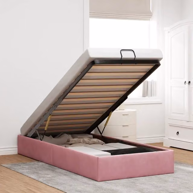 Struttura Letto con Contenitore a Sollevamento vidaXL in Velluto Rosa L 200 x P 90 x H 23,5 cm