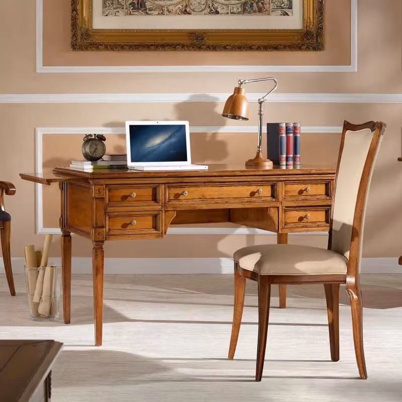 Scrivania classica Elite in legno di faggio con 5 cassetti e 2 tiretti Mobili 2G L/P/H: 130 x 70 x 78 cm – 1