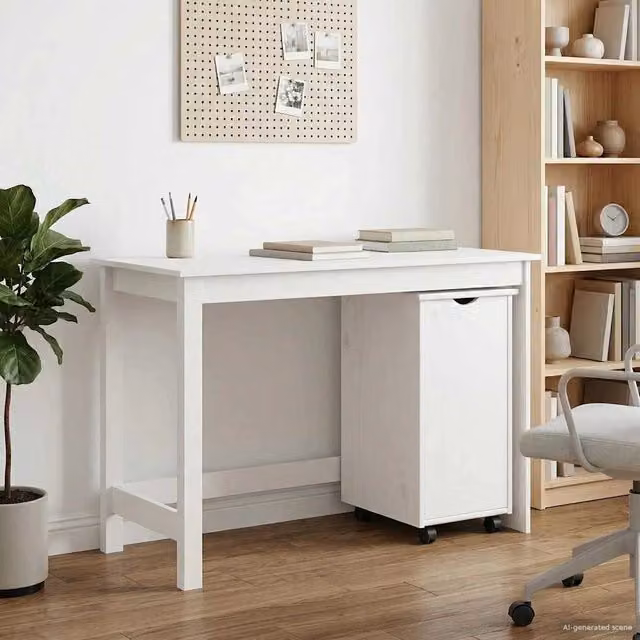 Set moderno di scrivania e armadietto con cassetti vidaXL in legno di pino bianco per home office – 1