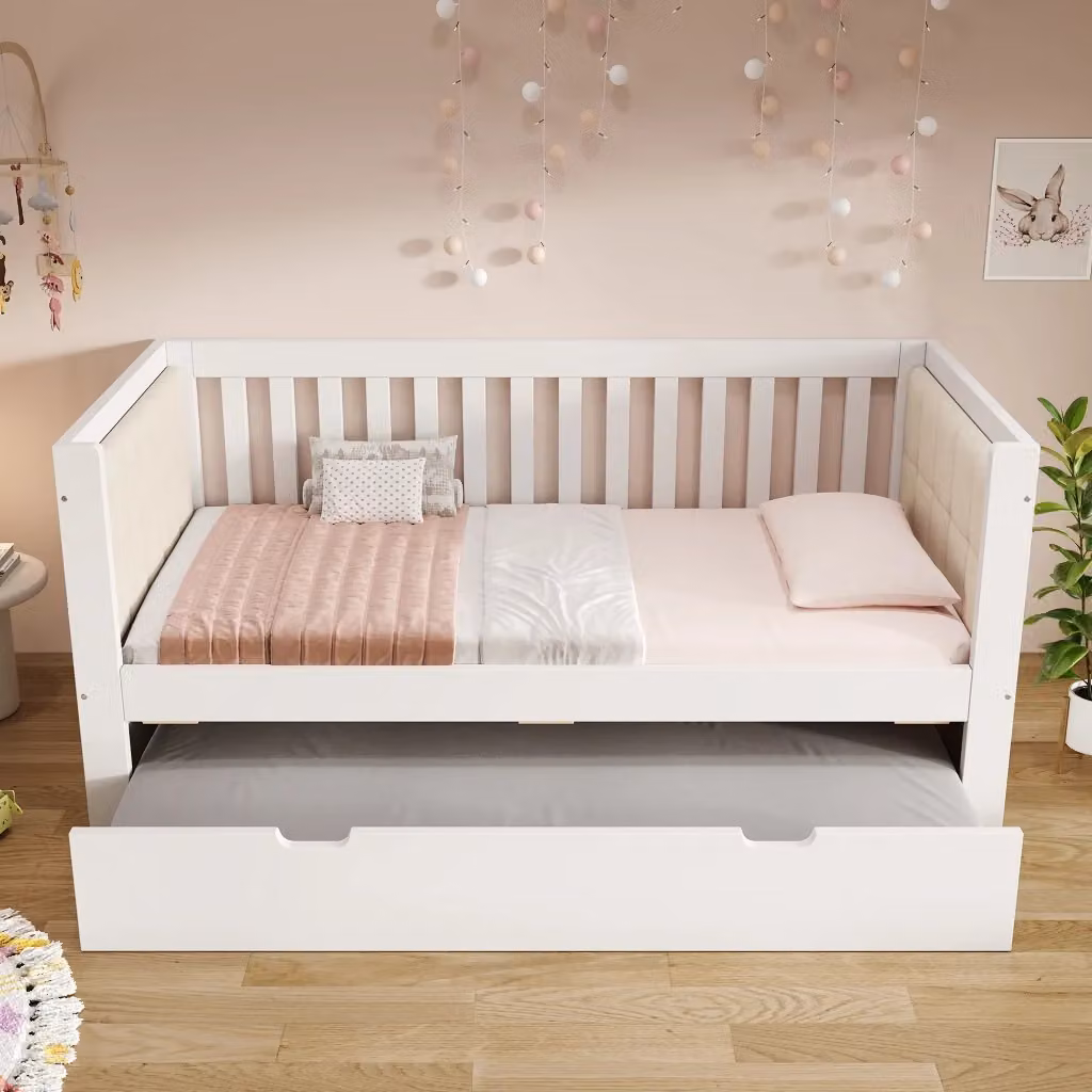 Letto Divano Chicfurn in Legno di Pino Bianco con Letto Estrattibile e Schienale a 3 Lati L/P/H: 190 x 90 x 74 cm – 2