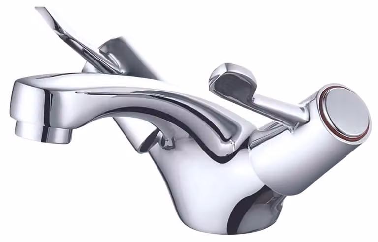 Miscelatore per lavabo a due maniglie, finitura cromata, corpo in ottone