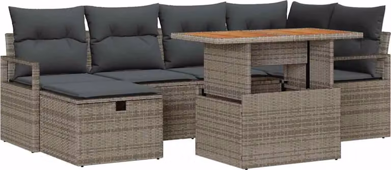 Set Divano da Giardino 7 pcs Grigio polyrattan