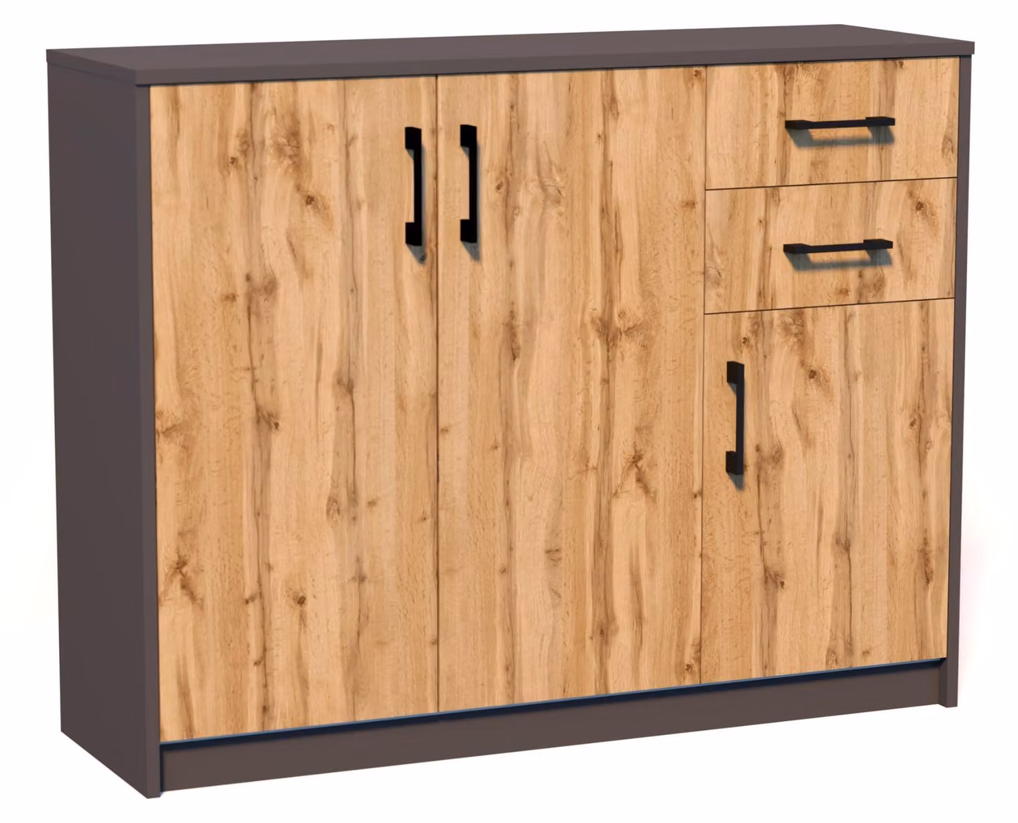 Comodà con 2 cassetti e 3 ante in finitura opaca, comodà larga 110 cm, mobile in legno, credenza, mobile alto, comodà con cassetti in rovere grafite
