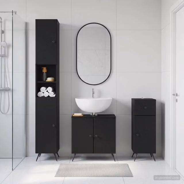 Set di armadietti da bagno in 3 pezzi BREDA Nero 3417883