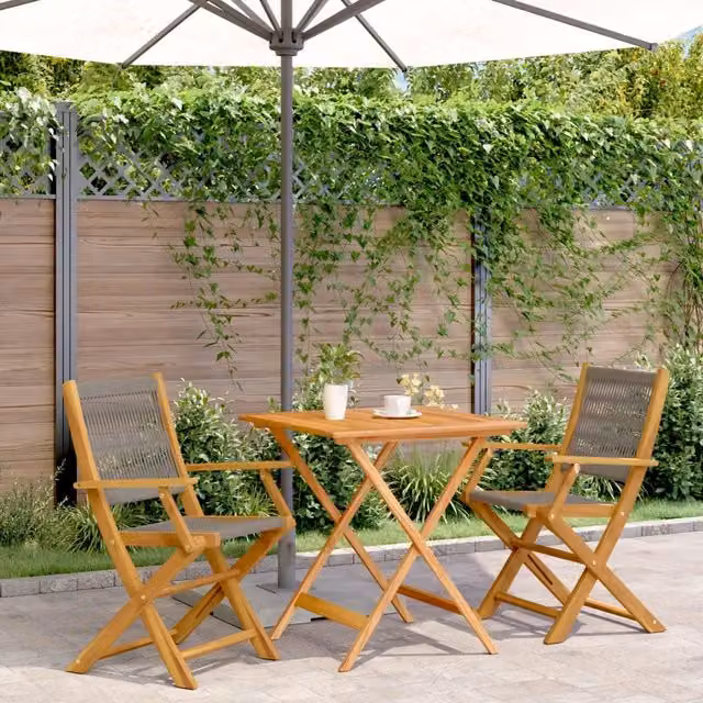 Set da Bistrot 3pz Grigio in Polipropilene e Legno Massello 3281878