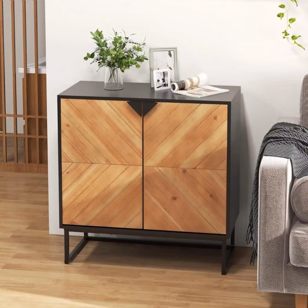 Credenza buffet moderna con cassetti soft close in legno di abete e metallo, colore nero e marrone per soggiorno e sala da pranzo – 2