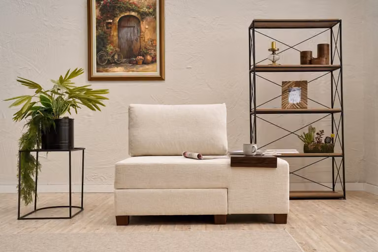 Hanah Home, Perenna Chenille Right - Crema, divano letto, crema, poliestere, 116 x 83 x 93 cm
