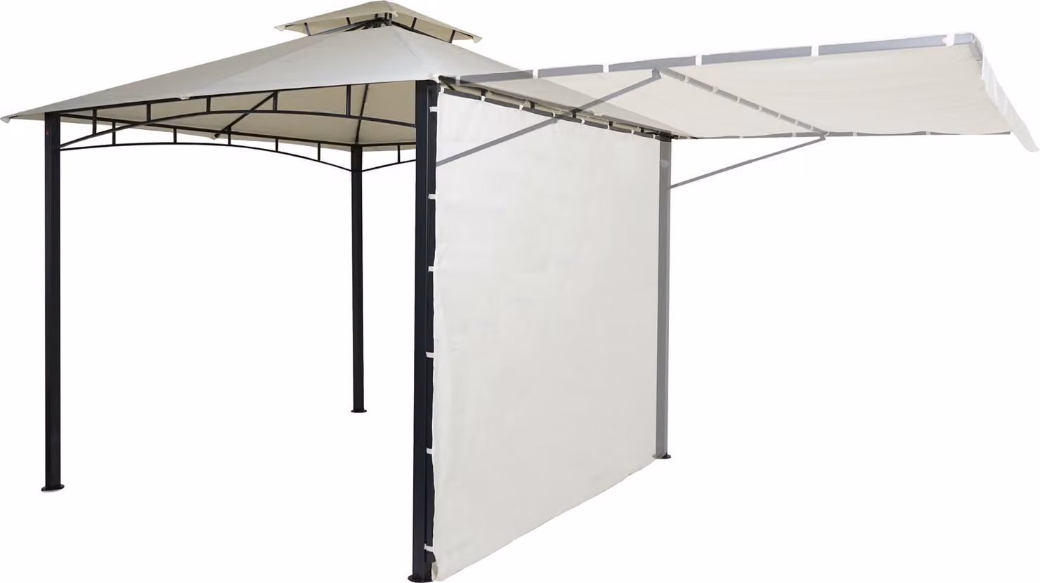 Pergola HWC-F94, padiglione da giardino, parete laterale mobile in acciaio 2,5x2,5 m ~ crema-beige