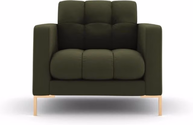 Poltrona Bali Cosmopolitan Design in tessuto verde con struttura in metallo e braccioli