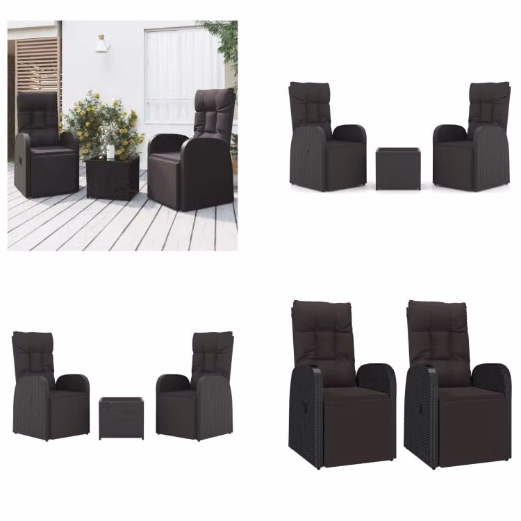 vidaXL Set da salotto da giardino in rattan nero e acciaio - Set da salotto da giardino - Set da salotto da giardino - Set da salotto - Set da arredo da giardino