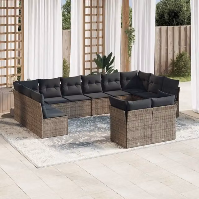 Set di divani da giardino VIDAXL a forma di U in polyrattan grigio con 12 pezzi e cuscini inclusi – 1