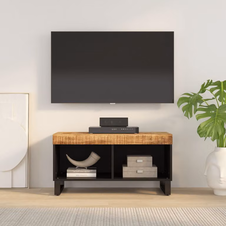 vidaXL Mobile Porta TV in Legno di Mango e Metallo, Stile Industrial, Marrone, L 85 cm x P 33 cm x H 43,5 cm