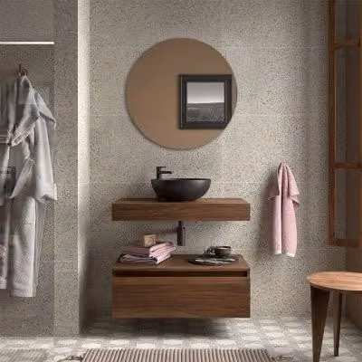 Composizione bagno Sumo con mensolone e cassettiera sospesa in noce maya, L: 80 cm, P: 46 cm, H: 27 cm – 1