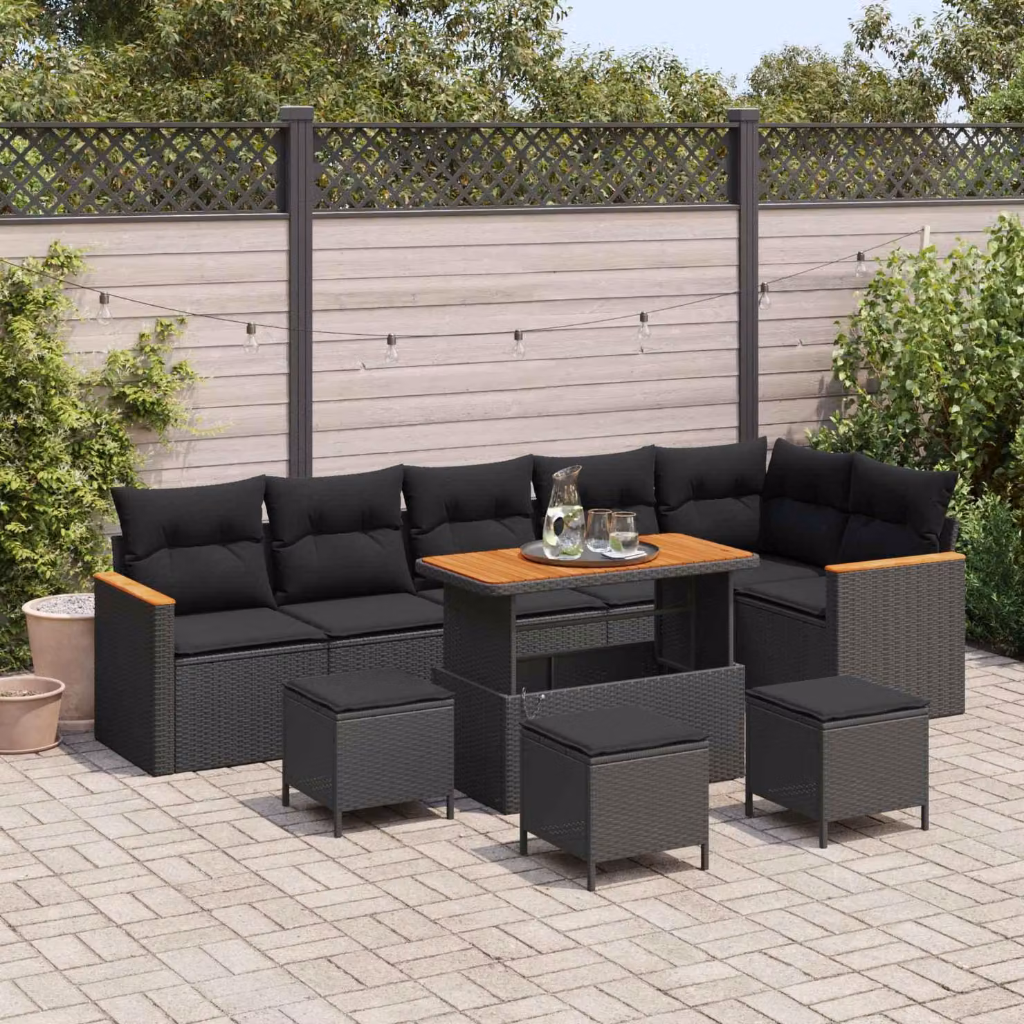 Maison Exclusive - Set da giardino composto da 10 pezzi, divano in rattan sintetico nero