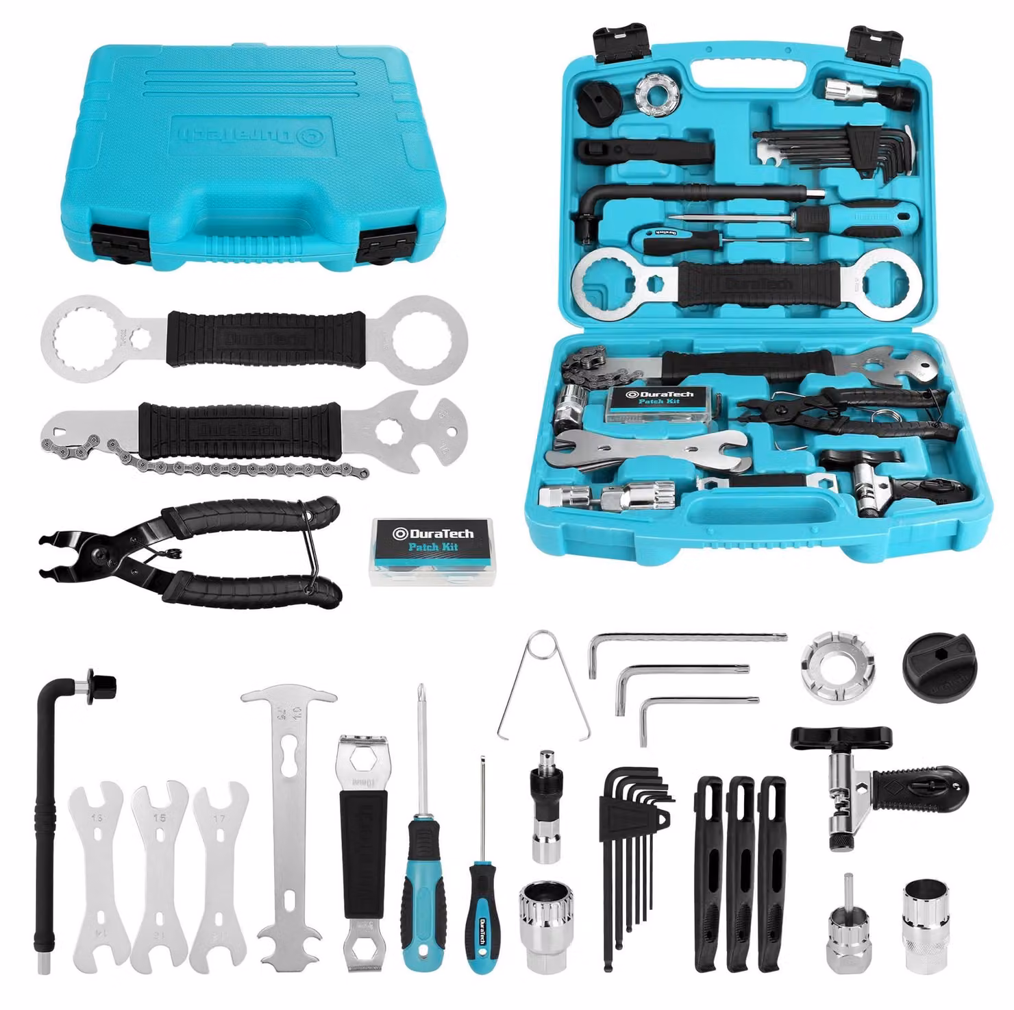 Kit professionale completo per la riparazione di biciclette, composto da 41 pezzi, fornito con una custodia per attrezzi