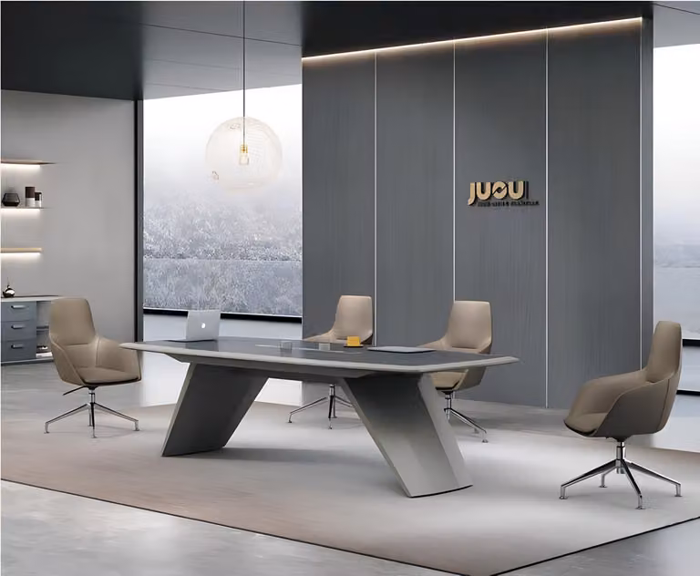 Scrivania da ufficio grigia, scrivanie da lavoro esclusive, scrivanie direzionali ergonomiche