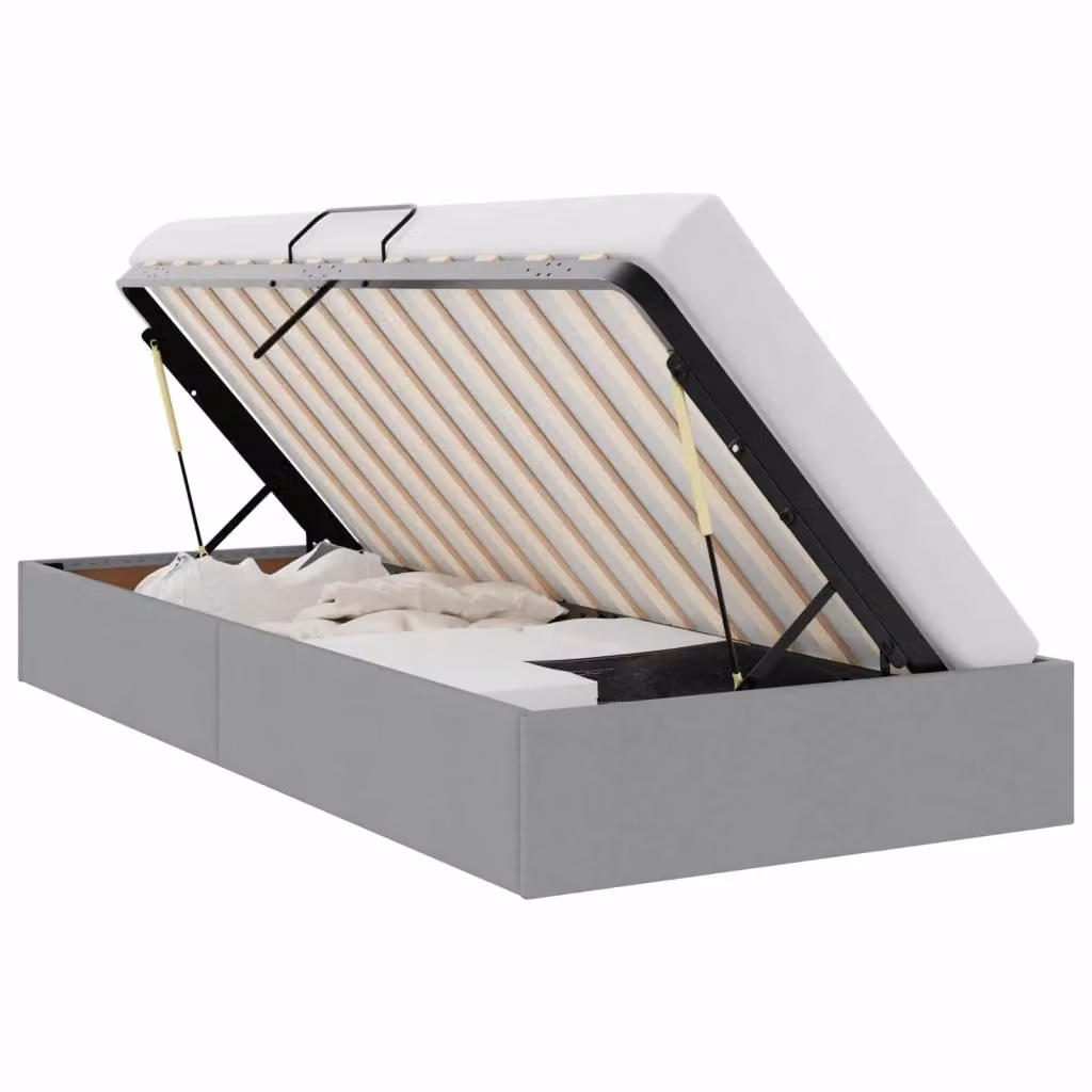 Letto ottomano moderno vidaXL in tessuto grigio con contenitore a sollevamento L: 100 cm, P: 200 cm, H: 140 cm – 2