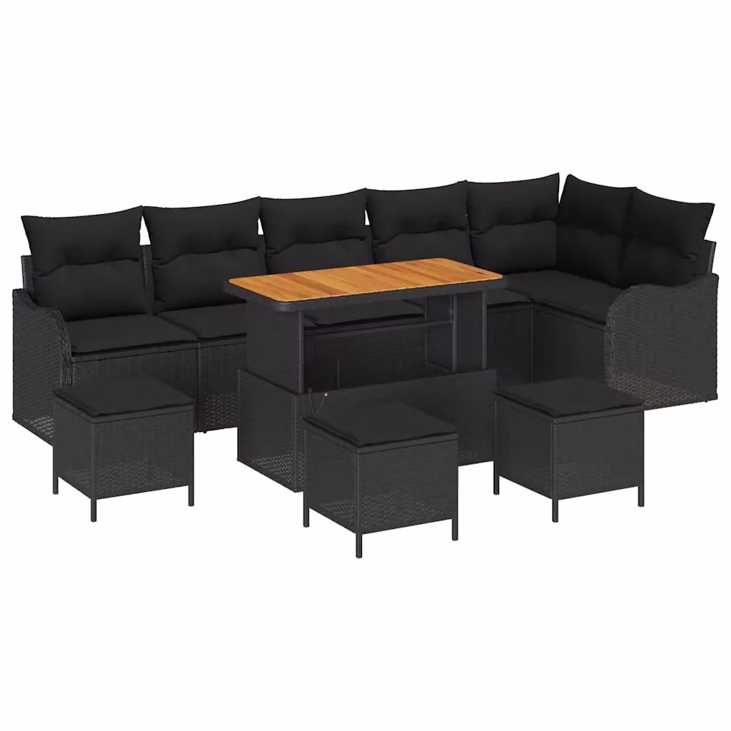 Set Divano da Giardino vidaXL 10 Pezzi a Forma di U con Cuscini e Tavolino Nero – 2