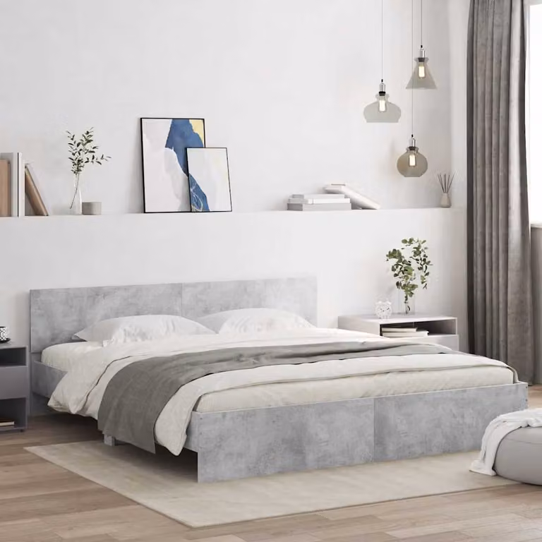 Giroletto con Testiera vidaXL in Tessuto Grigio L: 160 cm, P: 200 cm, H: 103 cm