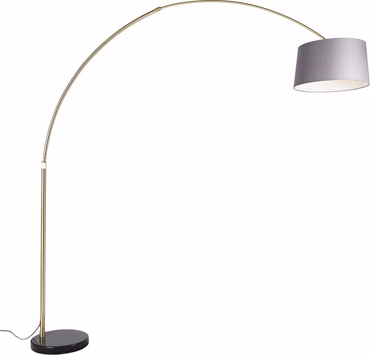 Lampada ad arco in ottone con paralume in tessuto effetto marmo grigio, 45 cm, XXL