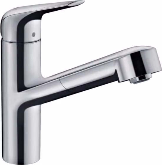 Cranio da cucina in acciaio inox con maniglia in pelle e rubinetto a goccia