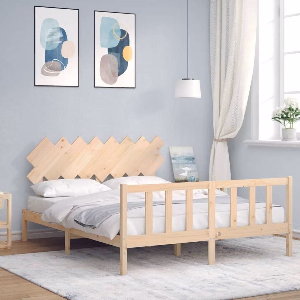vidaXL Giroletto in legno massello di pino non trattato con doghe piatte, L/P/H: 160 x 200 x 80,5 cm
